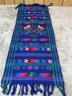 Guatemalan Quetzal Bird Hand Woven Textile Runner Wall Hanging 17 X 50 Inches
